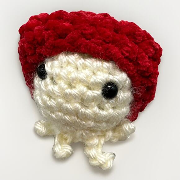 Handmade Octopus In Red Hat Crocheted Amigurumi - Octopus Gnome{CC} - Picture 2 of 10